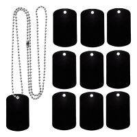 25 Pack Aluminum Blank Dog Tags Color Pet Military Badge Pendant for Laser-Engraving with 24 Inches of Stainless Steel Ball Chain Black