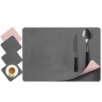 Placemats Leather and Coasters, Double-Sided Placemats Washable Non-Slip PU Glass Coasters Place Mats