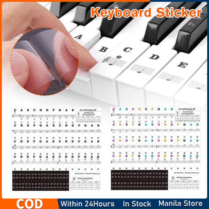 88/61 Key Color Piano Letter Notes Stickers Transparent Piano Keyboard