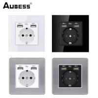 [HOT GELLXKOWOIGHIO 527] AUBESS EU ซ็อกเก็ตแบบ Dual Usb พอร์ตชาร์จ2.1A 16A PC แผง86มม.X 86มม.110-250V ซ็อกเก็ต USB EU ปลั๊ก