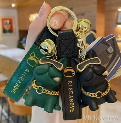 2022 Cool Bells hip hop glasses Bulldog dog Keychain resin Wild Key Chain car Bag Pendant Couple Accessories luxury keyring Gift