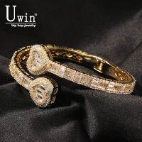 37 Uwin Baguette กำไลข้อมือแบบปรับได้6Mm,เพชรสังเคราะห์ขนาดเล็กปูเพชร CZ หรูหราเครื่องประดับ Hiphop ของขวัญพังก์