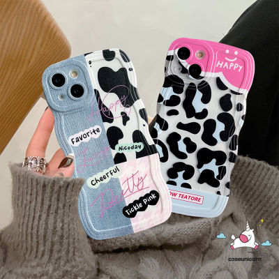 เคสคู่รักเข้ากันได้กับ iPhone 11 Pro Max 6 6S 8 7 Plus XR 14 13 12 Pro Max 14Plus X XS Max SE 2020ผ้ายีนส์ต่อลายเสือดาววัวขอบลอนนิ่ม