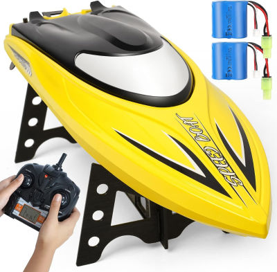 Zyerch RC Boat - Remote Control Boat for Pools and Lakes, 25 km/h Fast RC Boats for Adults and Kids, 2.4Ghz Self-Righting Racing Boats with 2 Rechargeable Battery, Low Battery Alarm, Yellow