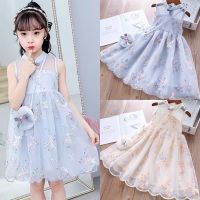 CNY Girls Mesh Princess Dress Sleeveless Baby Traditional Floral Princess Dress Retro Hanfu W/ Bag