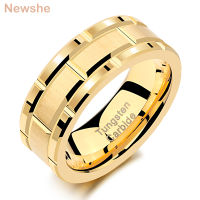 Newshe Mens Tungsten Carbide Ring 8mm Yellow Gold Color Brick Pattern Brushed Bands For Him Wedding Jewelry Size 9-13