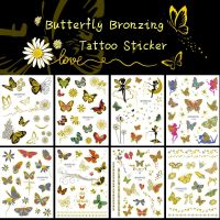 Temporary Tattoo Butterfly Fairy Kids Women Party Body Arm Art Fake Flash Tattoos Gold Metallic Bracelet Wrist Tattoo Stickers