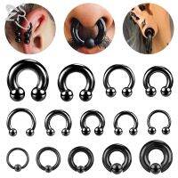 ZS 1 PC 2/4/6/8G Black Color Stainelss Steel Horseshoe Nose Ring Punk Large Gauge Piercings Nostril Ear Expander Septum Piercing Electrical Connectors