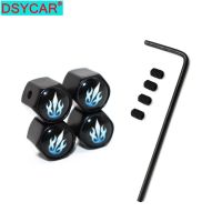 DSYCAR 1Set Car Styling Zinc Alloy Anti theft Blue Fire Flame Car Tire Valve Caps Wheel Tires Tire Stem Air Cap Airtight Covers