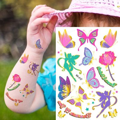 Butterfly Glitter Temporary Tattoos For Children Kids Cartoon Anime Cute Hand Face Tattoo Stickers Gold Shiny Waterproof Tatoo