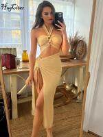 【HOT】☌₪ Hugcitar Halter Backless Draped Hollow Out Shirring Bandage Prom Outfit