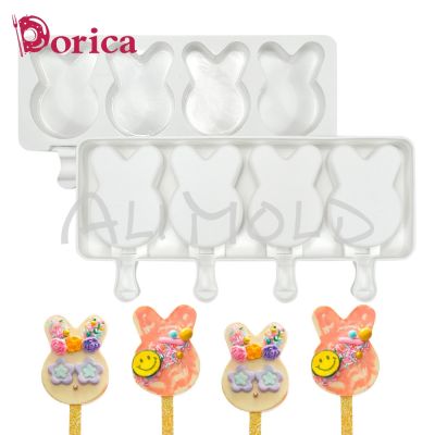 New 4 Cavities Easter Bunny Design Silicone Ice Cream Mold Reusable Popsicle Tool Chocolate Mousse Mould Kitchen Bakeware