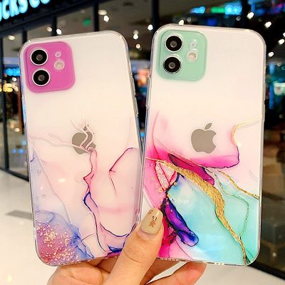 Watercolor Painting Phone Case For iPhone 14 13 Pro Max 12 Mini 11 X XR XS 7 8 6 6S Plus SE 2020 Marble Clear Soft Cover