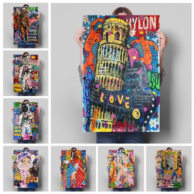 Graffiti สไตล์ตกแต่งภาพจิตรกรรมฝาผนัง Pop Art ภาพโปสเตอร์ภาพวาดผ้าใบห้องนั่งเล่น Wall Art พิมพ์สำหรับตกแต่งบ้านโมเดิร์น Cuadros-สีสันและสะดุดตา