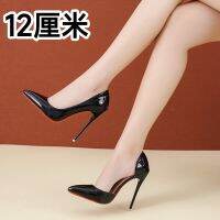 35-45 big empty code 2022 new test 12 cm high heels black patent leather work profession shallow mouth documentary shoes