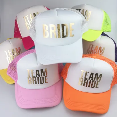 C&amp;Fung 2018 new BRIDE TEAM BRIDE Bachelorette Hats Wedding party Trucker Caps White Neon gold glitter print hats summer style