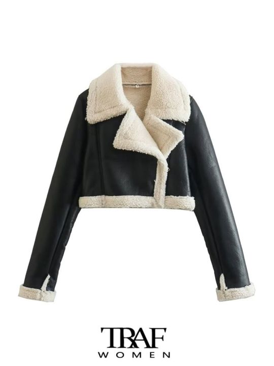 traf-women-fashion-thick-warm-faux-shearling-crop-jacket-coat-vintage-long-sleeve-front-zipper-female-outerwear-chic-tops