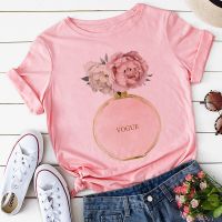 Vogue Flowers Perfume Vase Print T-shirt Women Harajuku Popular Pink T Shirt Women Hip Hop Punk Hipster Streetwear Woman Tshirts  QJHO