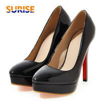 ขนาดใหญ่ Elegant Office Women แพลตฟอร์มปั๊ม12ซม. Super High Thin Heels งานแต่งงาน Pointed Toe สีแดงสิทธิบัตรหนังชุดปั๊ม