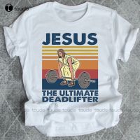 【New】ใหม่พระเยซู Ultimate Deadlifter ตลก Vintage Gym คริสเตียนเสื้อยืดบุรุษเสื้อออกกำลังกาย