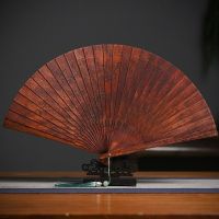 【jw】﹍  Small leaf red sandalwood fan Chinese style gift hollow craft folding