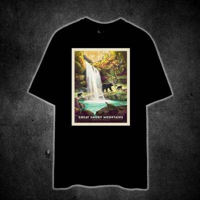 GROTTO FALLS GREAT SMOKY MOUNNS (NATIONAL PARK VINTAGE TRAVEL 2) Printed t shirt unisex 100% cotton