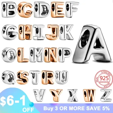 925 Sterling Silver Charm Bead Vintage Alphabet A-Z Letter Pendant Charms  Fit Pandora Bracelets Necklaces Women DIY Jewelry