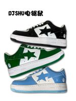 BAPESTA DUNK สเก็ตบอร์ดคู่สีเขียวสีน้ำเงินหนังแท้สีดำ Vibe แบบสบายๆสีตัดกันรองเท้าผ้าใบมีข้อต่อเสื้อต่ำ