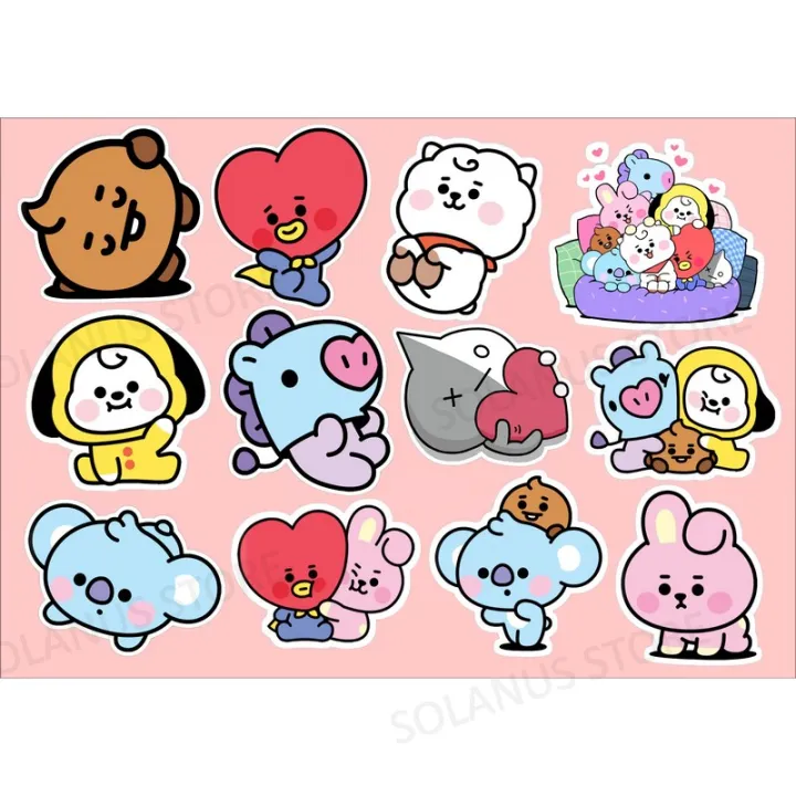 Stiker Lucu BTS BT21 Ukuran A6 Waterproof Aesthetic untuk Scrapbook