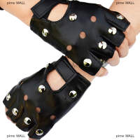 pime MALL หนังถักถุงมือสั้นสีดำ rivets สตั๊ดครึ่งนิ้วถุงมือแฟชั่น