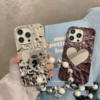 เคสกระจกรูปหัวใจรักแบบพับได้หรูหราพร้อมสายคล้องคอ TTJJ สำหรับ iPhone 14 13 11 12 Pro Max ฝาหลังกันกระแทก