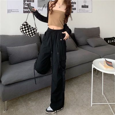 Women pants สไตล์อเมริกันชุดหลวมผู้หญิง 2023 ใหม่ย้อนยุคตรงเอวสูงกางเกงลำลองหลวมและบางกางเกงขากว้าง😍