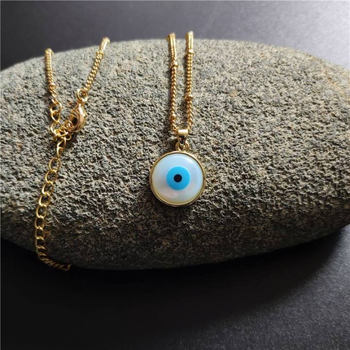 fuwo-wholesale-natural-shell-blue-eye-necklaces-beautiful-turkish-evil-eye-salite-chain-jewelry-for-women-nc613-10pcs