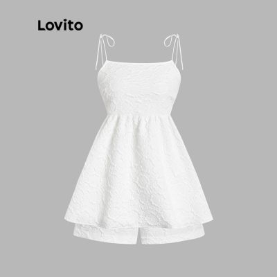 Lovito เซ็ทกางเกงขาสั้นลำลอง แต่งระบาย สำหรับสตรี L45AD046(สีขาว)