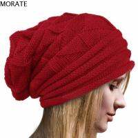 MORATE Fashion Solid Striped Women Caps Crochet Hat Wool Knitted Beanie