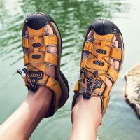 Mens Leather Sandals Outdoor Hiking Sports Sandals Fisherman Beach Shoes