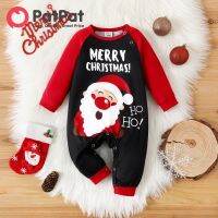 PatPat Christmas Baby Boy Santa Claus &amp; Letter Print Raglan-Sleeve Jumpsuit