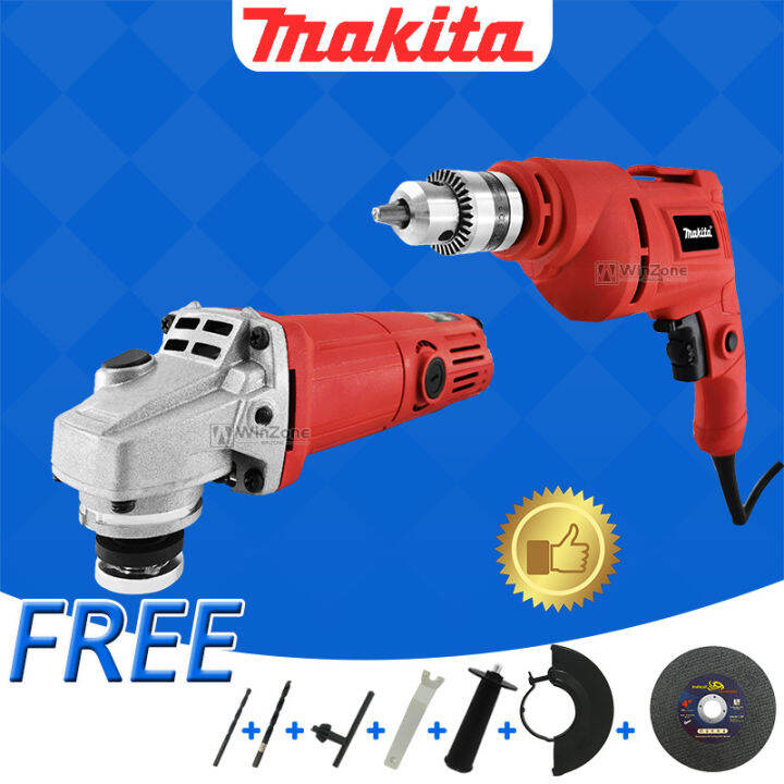 (2 in 1) Makit a Drill and Makit Grinders Set (RED) Grinder With Drill