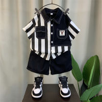 Childrens Clothing Boys Short-Sleeved Shirt Suit 2023 New Fashion Baby Pu Shuai Summer Clothes Childrens Cool Shuai Fried Street Clothes