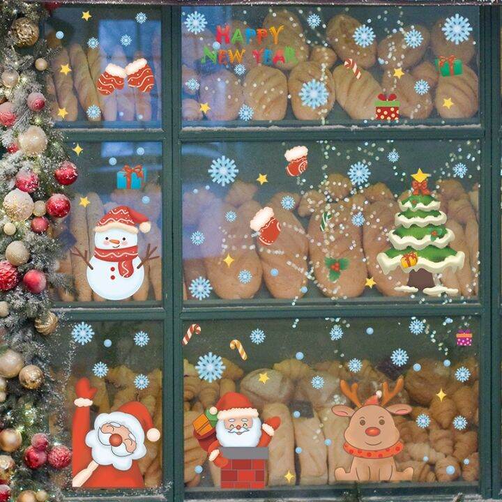 happy-new-year-decor-santa-and-snowman-reindeer-cristmas-tree-glass-window-sticker-merry-christmas-decoration-2023-wall-mural-ar