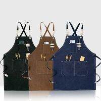 1pc Thickened Waterproof  Wear-resistant Canvas Apron With Pockets Durable Crossback Adjustable Apron Aprons