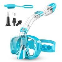 Snorkel Mask Foldable Diving Mask Set with Dry Top System and Camera Mount, Anti-Fog Professional Snorkeling Gear