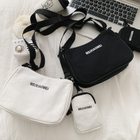 【CW】Female Canvas Solid Color Letter Shoulder Bags With Mini Purse Pendant Women Bags Casual Small Crossbody Bags 2Pcs Composite