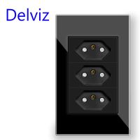 คุณภาพสูง Delviz USB บราซิลเบ้าติดผนัง120มม. * 72มม. แผงไฟฟ้ากระแสสลับ110V ~ 250V 3ช่องรูปลั๊กไฟ3ขาสวิตช์กระจกคริสตัลมาตรฐาน BR T1904 Lcz39