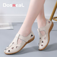 DOSREAL Flats Sandals for Women Genuine Leather Korean Style Summer Women Shoes On Sale Big Size 35-42 Black White Rubber Sole Ladies Sandals