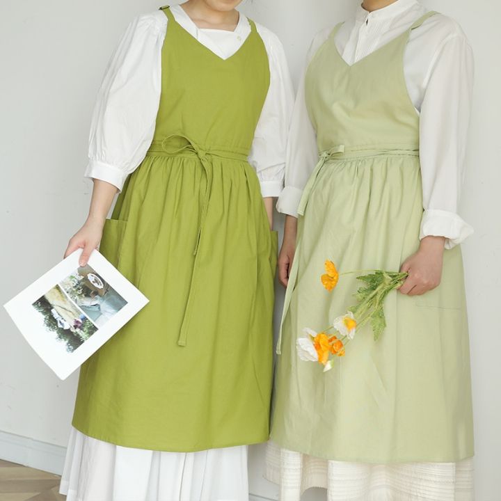 ผ้ากันเปื้อนสำหรับผู้ใหญ่ผ้าฝ้ายสีทึบระบายอากาศได้ดีแขนกุดคอวีแบบญี่ปุ่นและเกาหลีบาง-guanpai4