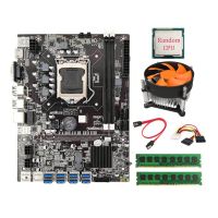 B75 8 Slot Motherboard +SATA Cable+2XDDR3 4GB 1600Mhz RAM LGA1155 8XPCIE USB3.0 Adapter B75 USB BTC Miner Motherboard