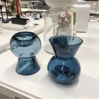 【LZ】♞☈✧  Vaso de vidro transparente para decoração de casa castiçal azul mesa de flores ornamentos de terrário castiçal nórdico casamento
