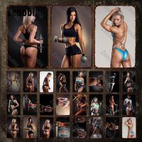 Metal Gym Signs Sexy Woman In Fitness Bodybuilding Metal Poster Decorative Tin Plate Wall Stickers Man Cave Gym Home Decoration