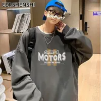 EERSHENSHI เสื้อสเวตเตอร์คอกลมผู้ชาย,เสื้อยืดแขนยาววัยรุ่นแฟชั่นป๊อปมีเสื้อกันหนาวแบบสวมหัวหลวมสำหรับนักเรียนหล่อ